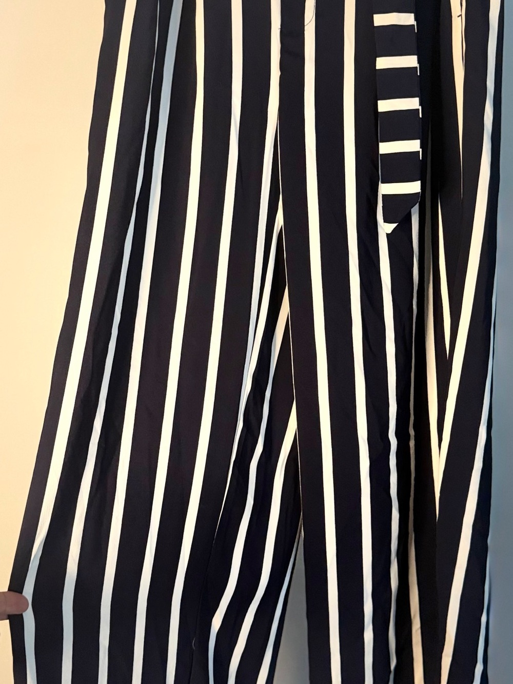 Philosophy Navy and White Vertical Stripe Wide-Leg Pants